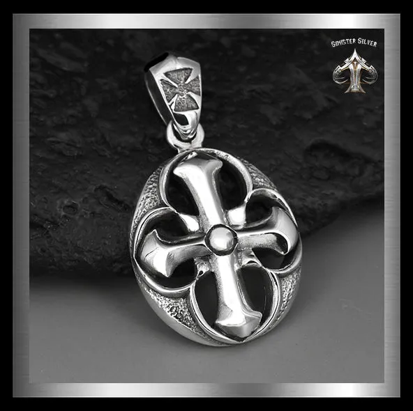 Sterling Silver Knights Cross Pendant Biker Amulet Medallion
