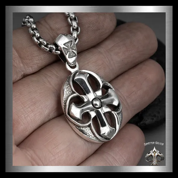 Sterling Silver Knights Cross Pendant Biker Amulet Medallion