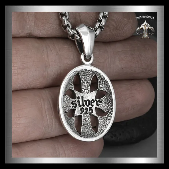 Sterling Silver Knights Cross Pendant Biker Amulet Medallion