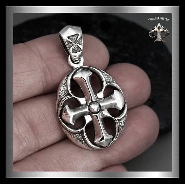 Sterling Silver Knights Cross Pendant Biker Amulet Medallion
