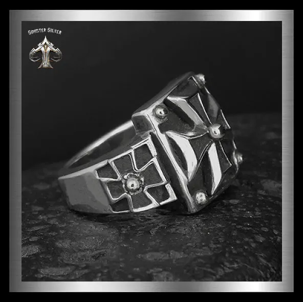 Sterling Silver Knights Templar Masonic Cross Mens Biker Ring