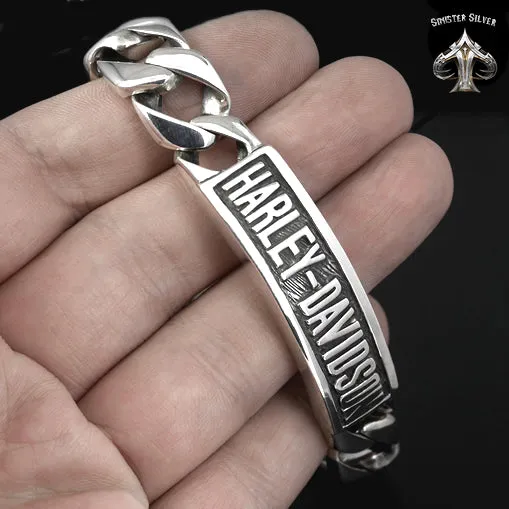 Sterling Silver Mens Biker HD Logo Bracelet Curb Chain