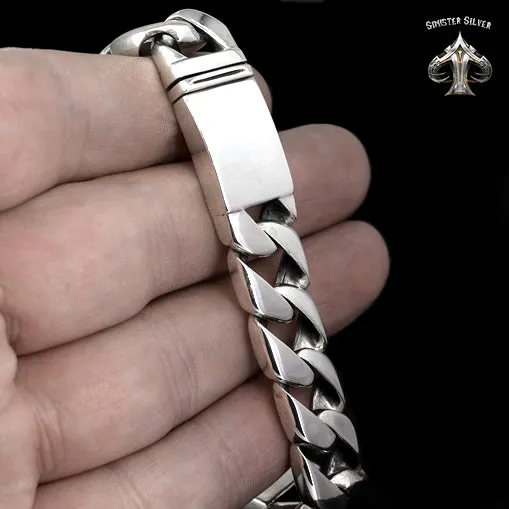 Sterling Silver Mens Biker HD Logo Bracelet Curb Chain