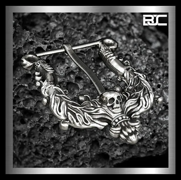 Sterling Silver Or Brass Tribal Skull Biker Belt Buckle