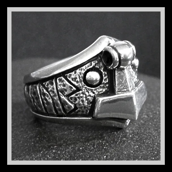 Sterling Silver Viking Thors Hammer Biker Ring