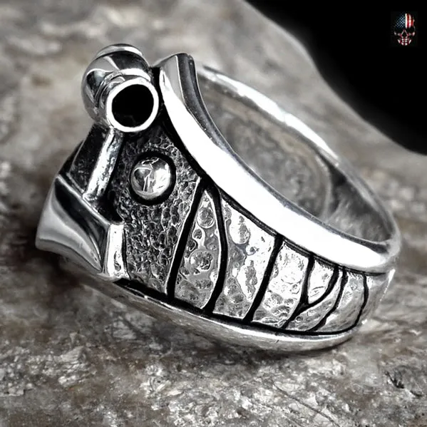 Sterling Silver Viking Thors Hammer Biker Ring