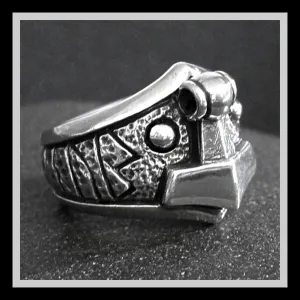 Sterling Silver Viking Thors Hammer Biker Ring