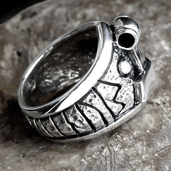 Sterling Silver Viking Thors Hammer Biker Ring