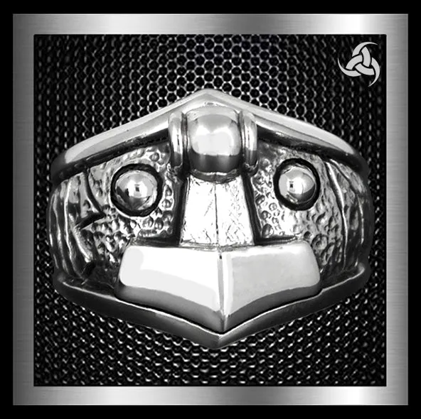 Sterling Silver Viking Thors Hammer Biker Ring