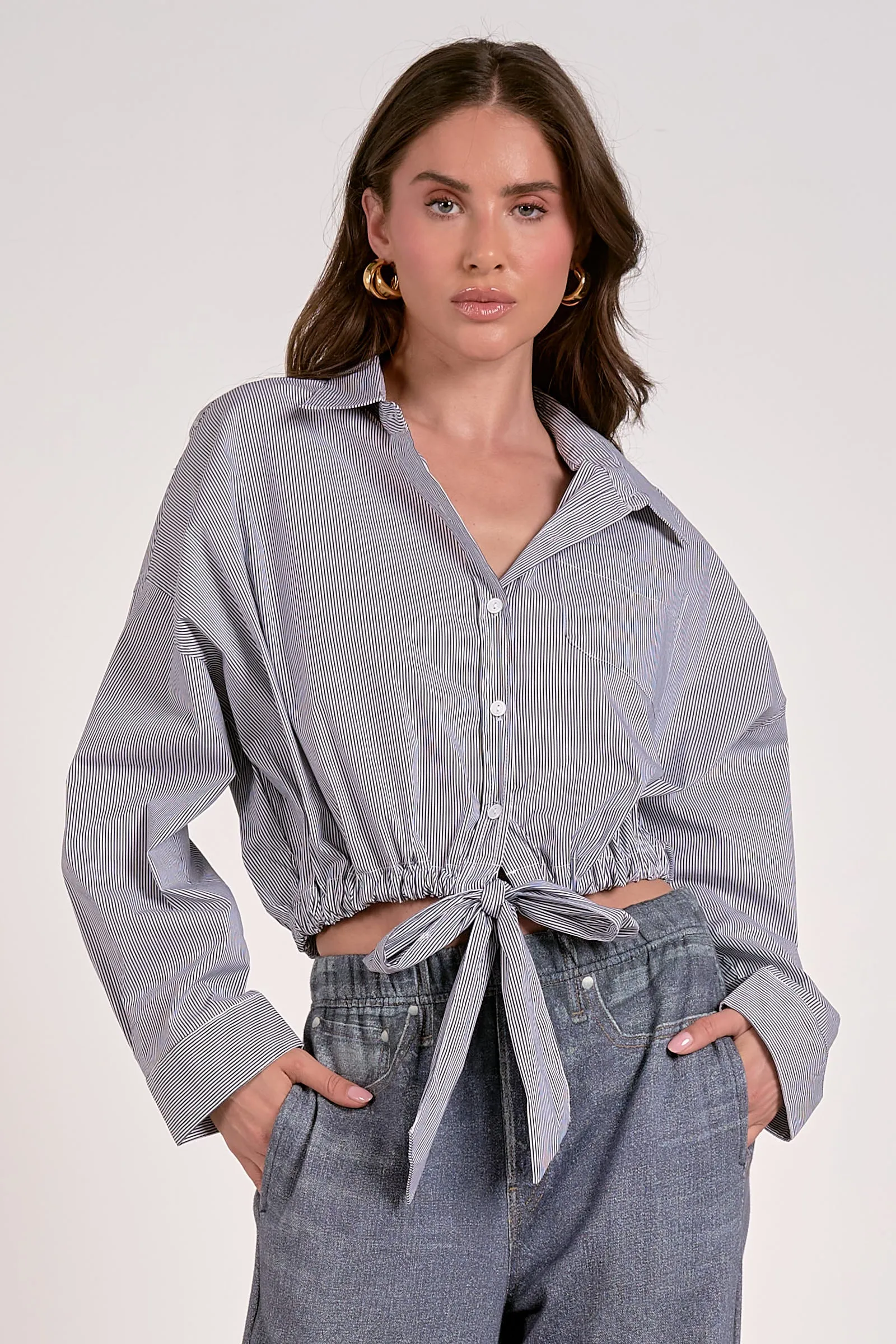 The Elena Tie Bottom Button Up Top