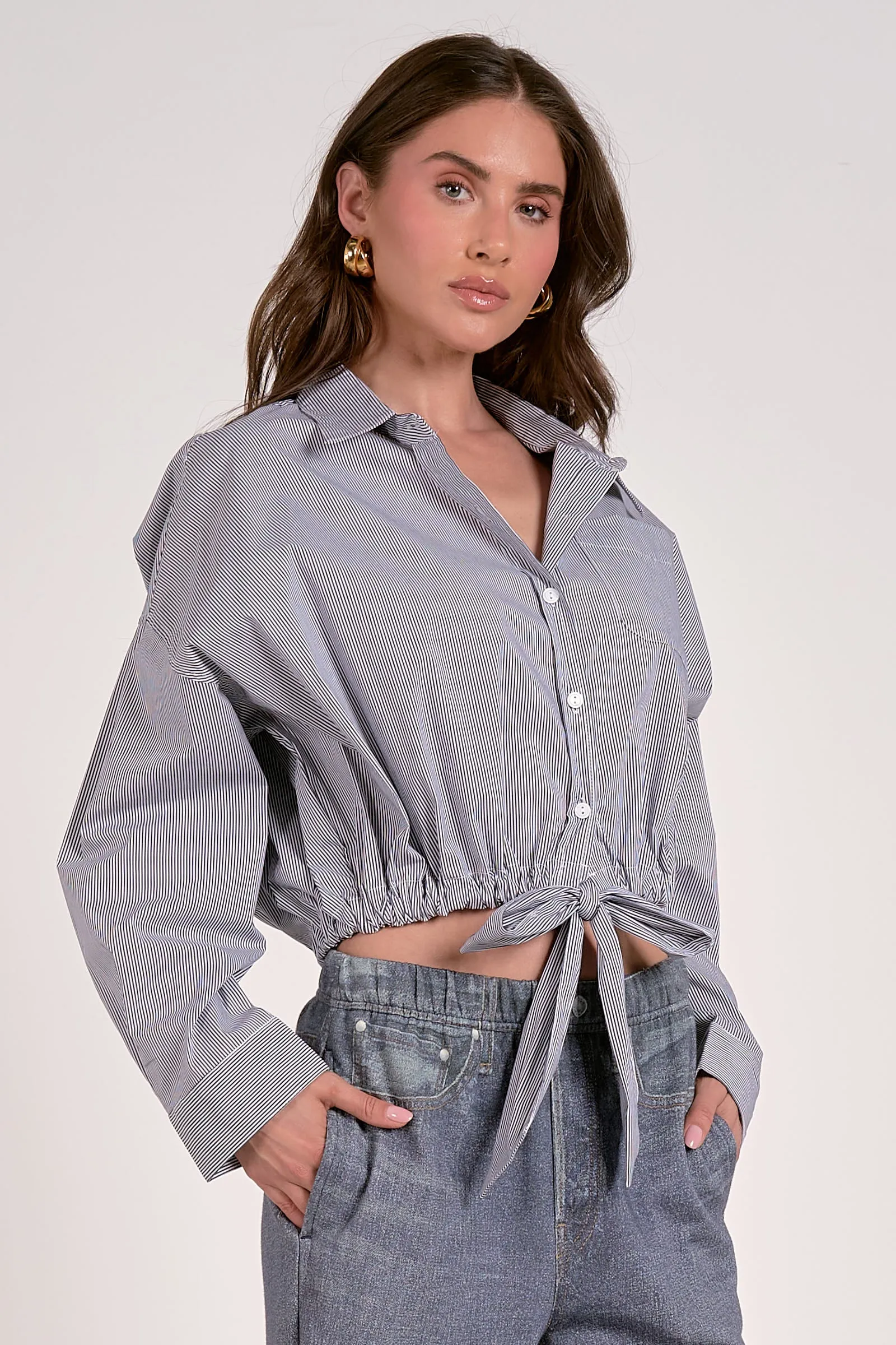 The Elena Tie Bottom Button Up Top