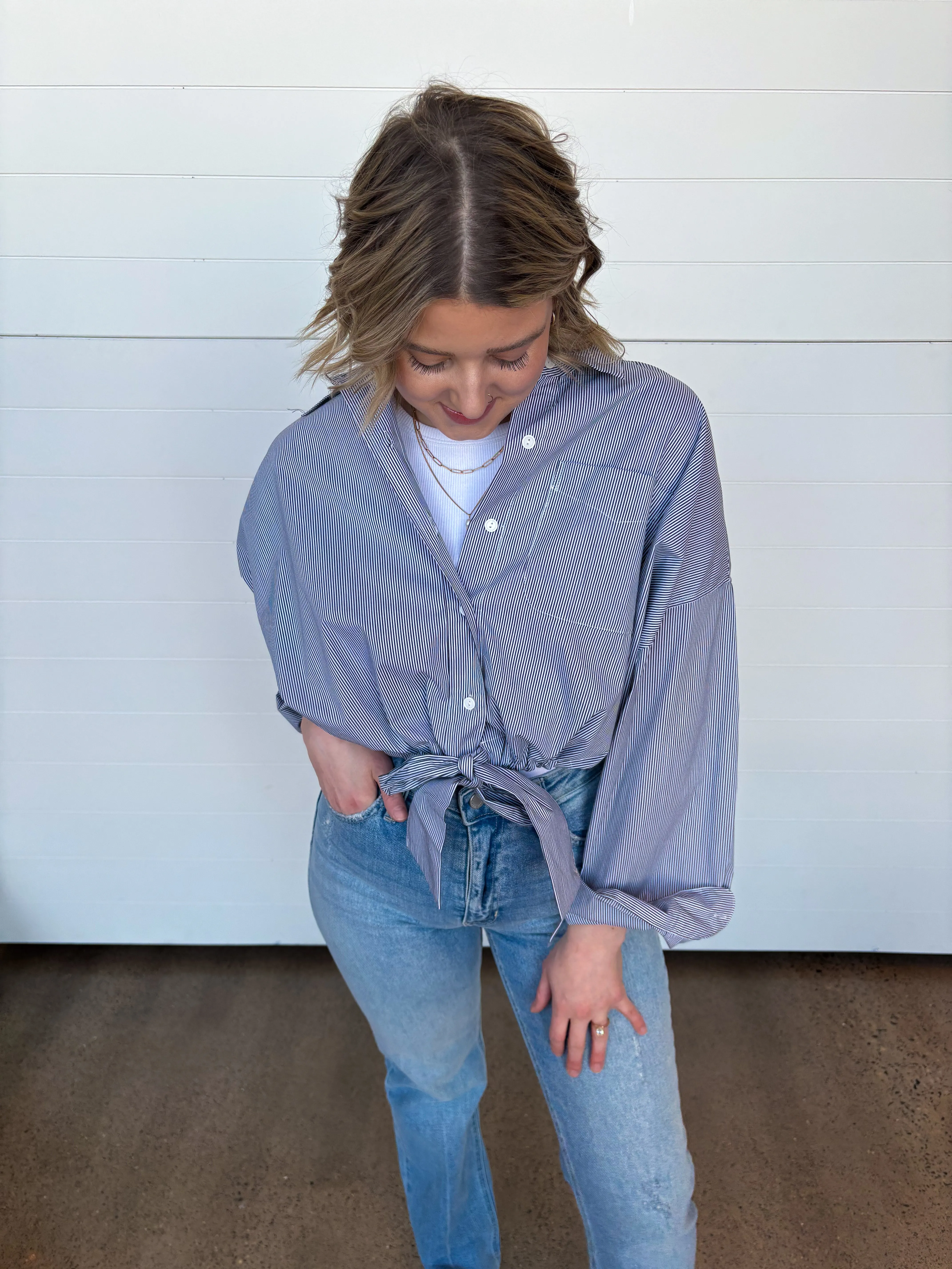 The Elena Tie Bottom Button Up Top