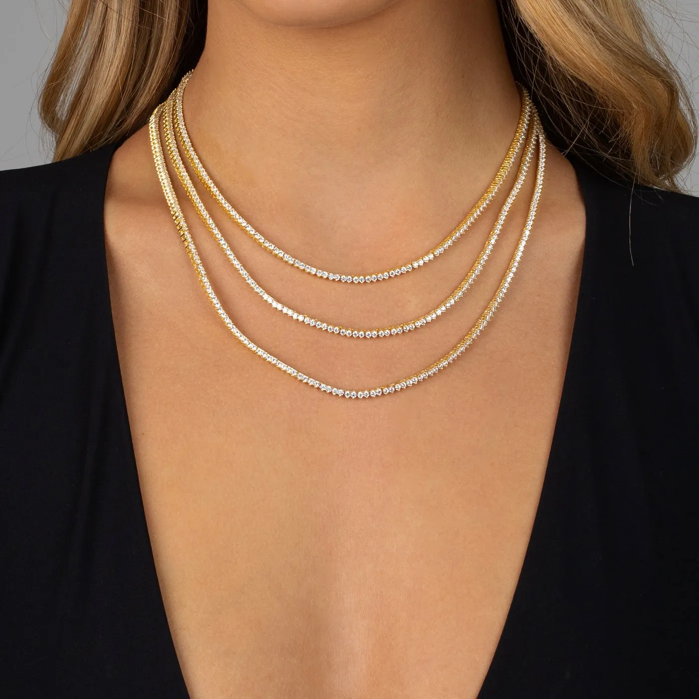 Thin Three Prong Tennis Necklace