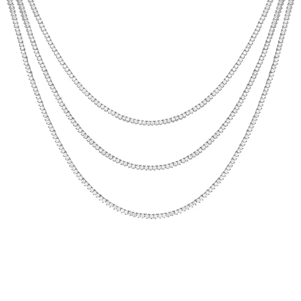 Thin Three Prong Tennis Necklace