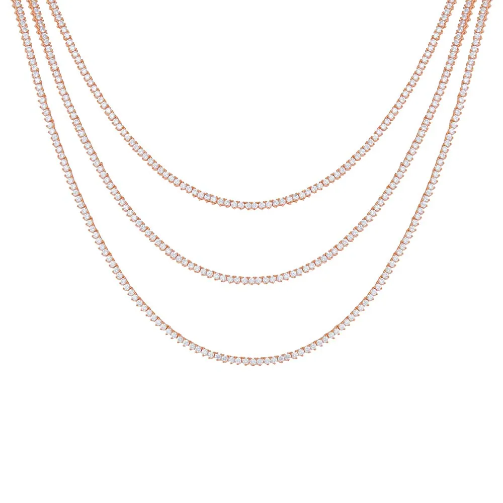 Thin Three Prong Tennis Necklace