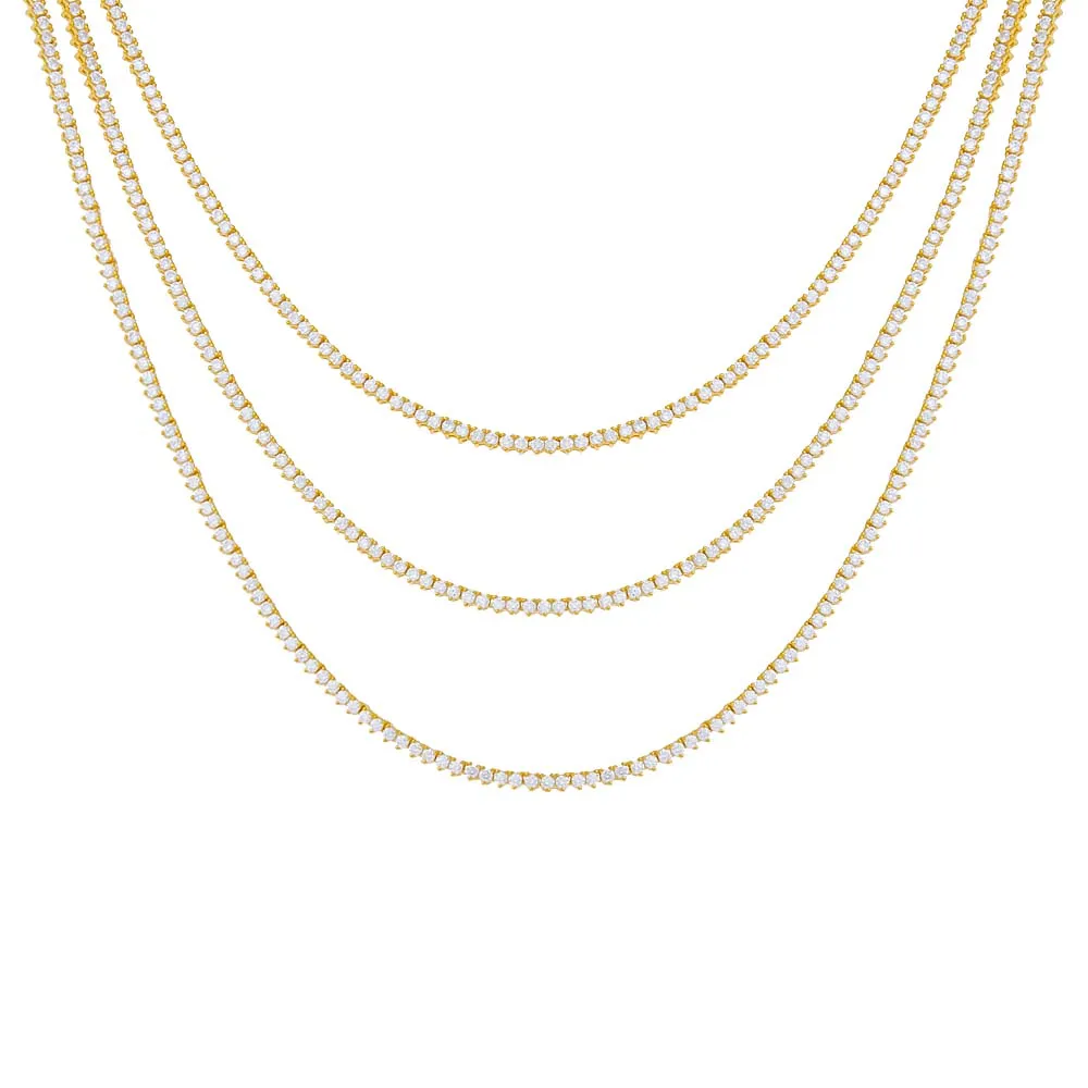 Thin Three Prong Tennis Necklace