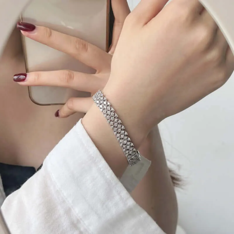 Three Row Diamond Tennis Bracelet