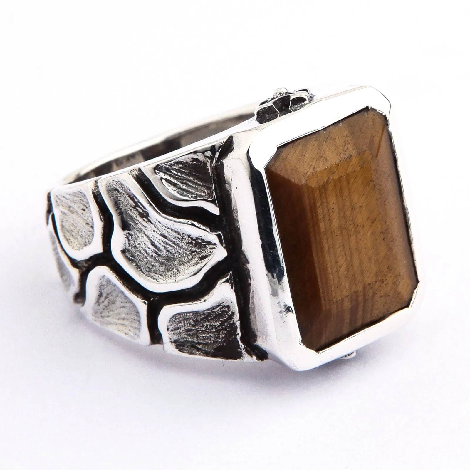 Tigers Eye Sterling Silver Mens Ring