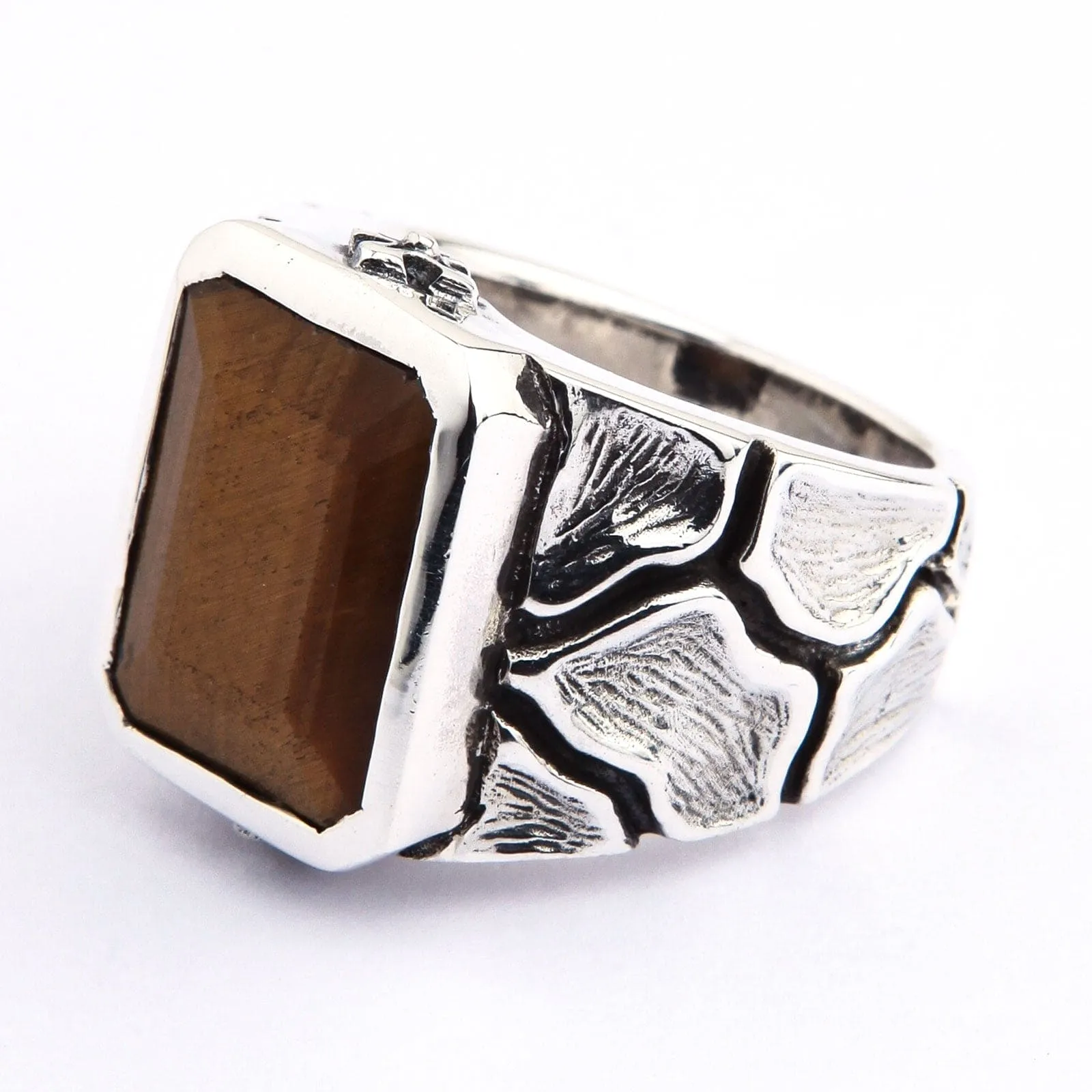 Tigers Eye Sterling Silver Mens Ring