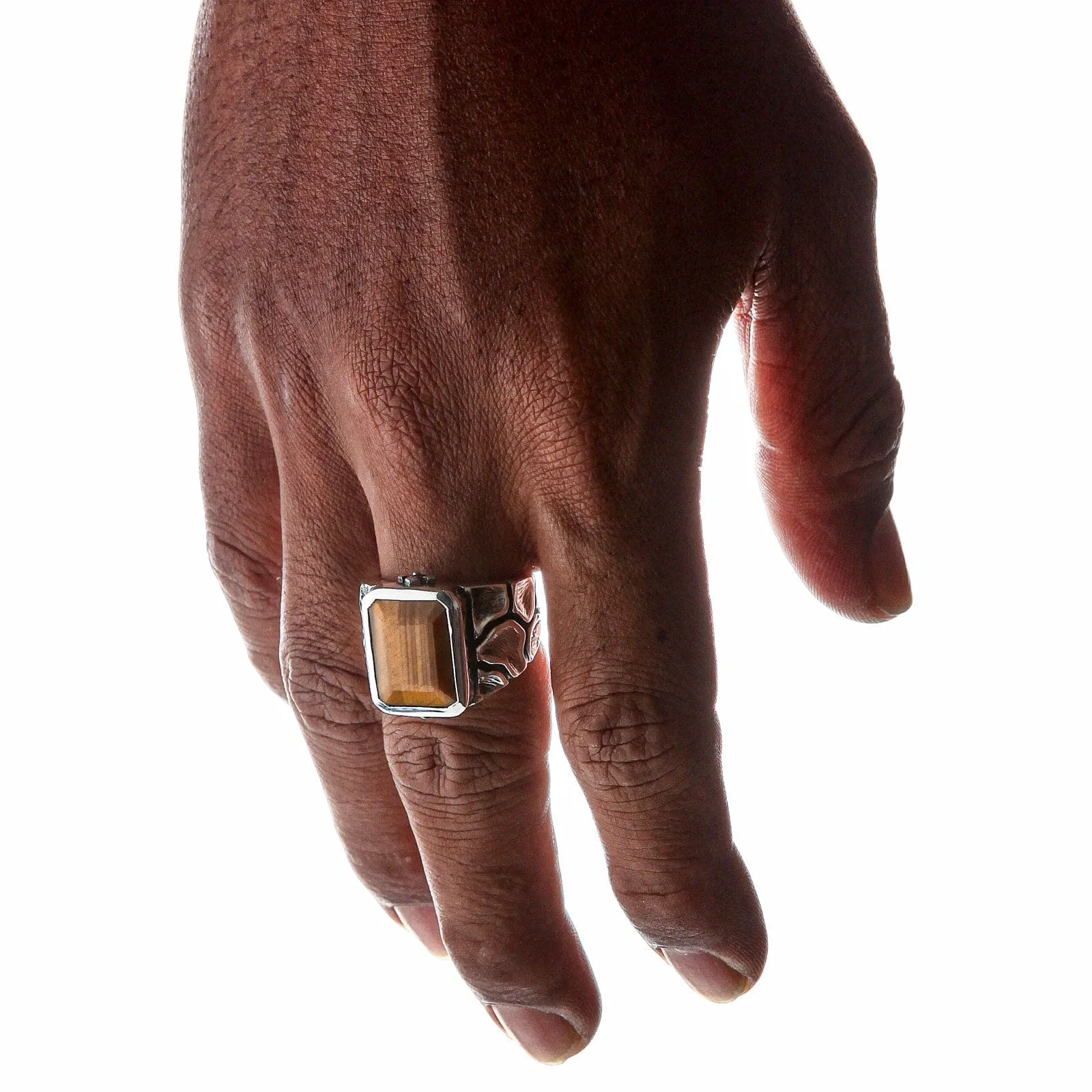 Tigers Eye Sterling Silver Mens Ring