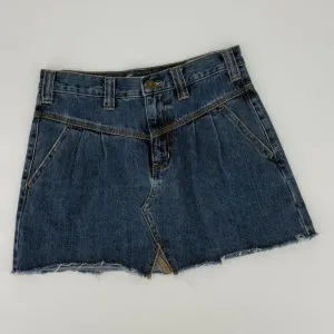 We The Free Sidecar Denim Mini Skirt Saratoga Blue Distressed Raw Hem 26/2 Boho