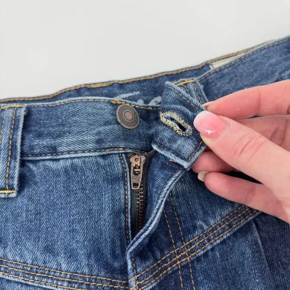 We The Free Sidecar Denim Mini Skirt Saratoga Blue Distressed Raw Hem 26/2 Boho