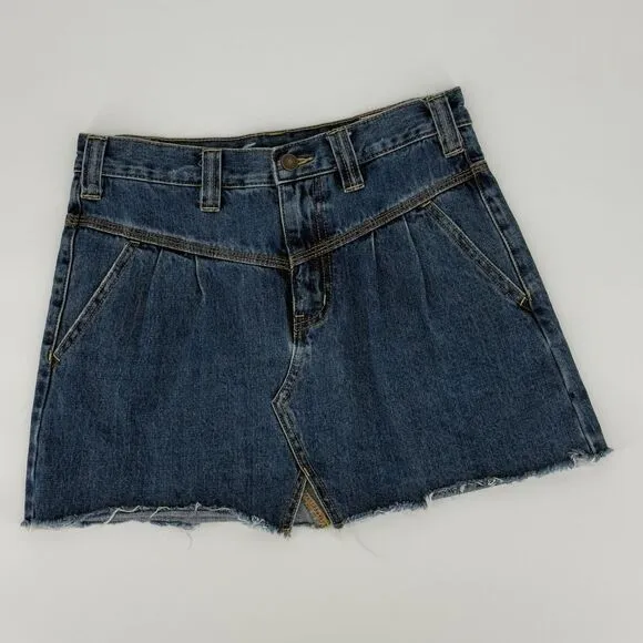 We The Free Sidecar Denim Mini Skirt Saratoga Blue Distressed Raw Hem 26/2 Boho