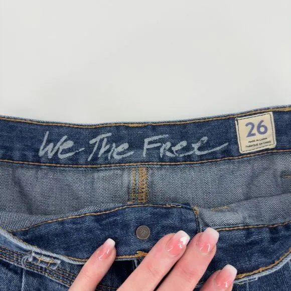 We The Free Sidecar Denim Mini Skirt Saratoga Blue Distressed Raw Hem 26/2 Boho