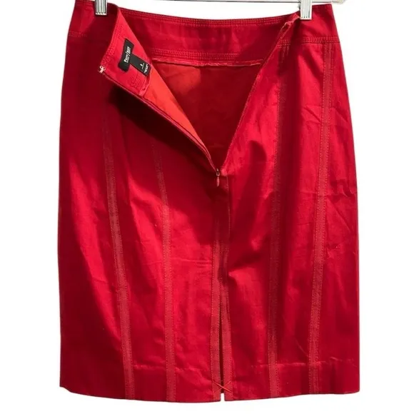 White House Black Market Women's Deep Red Satin Pencil Skirt Size 8