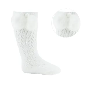 White Knee High Pom Pom Pelerine Socks