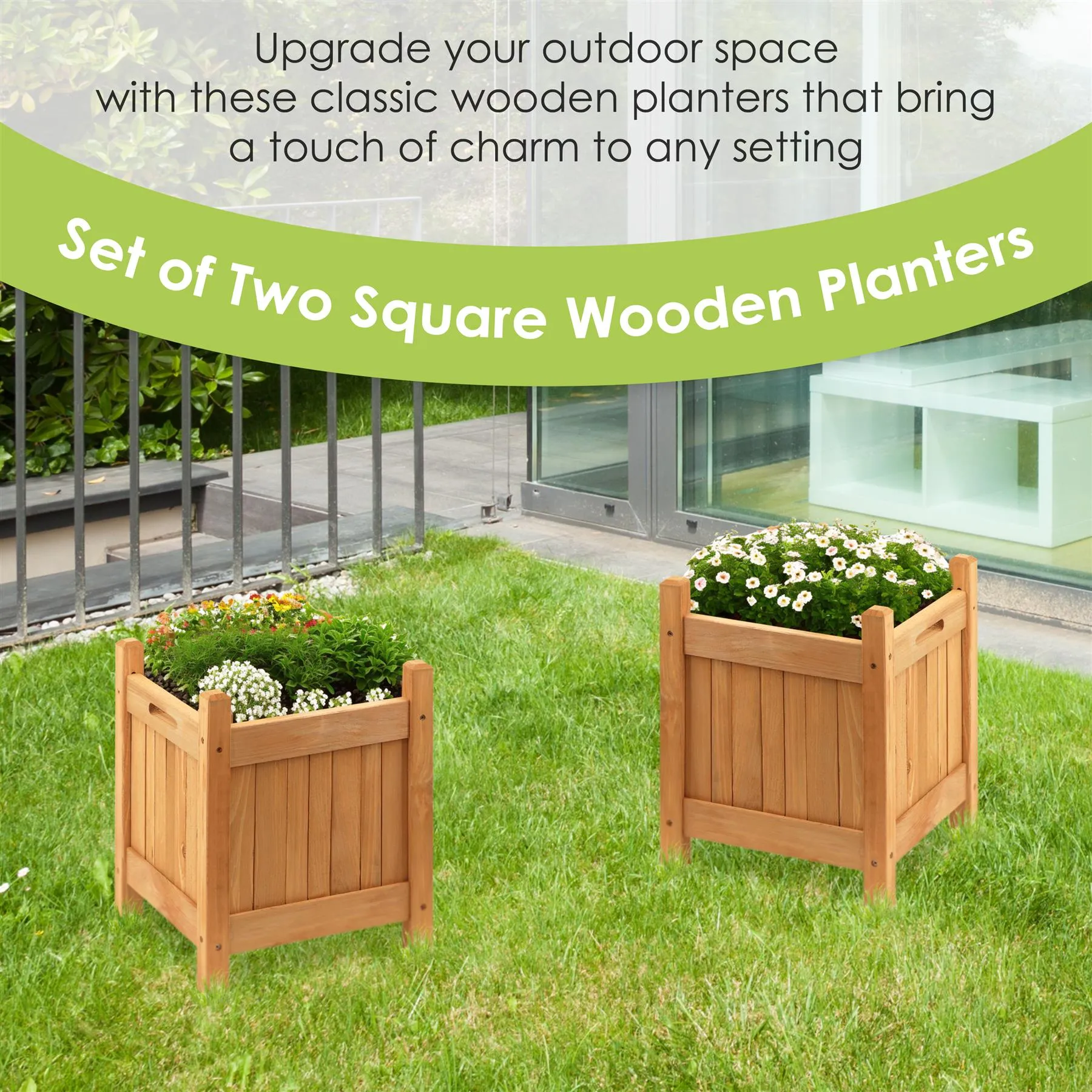 Wooden Planters Square Set of 2