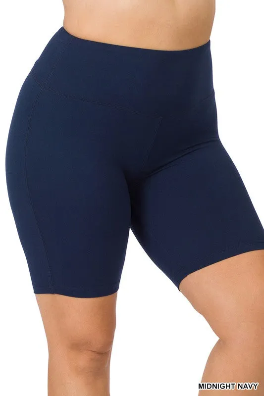 ZENANA Plus Brushed Wide Waistband Biker Shorts
