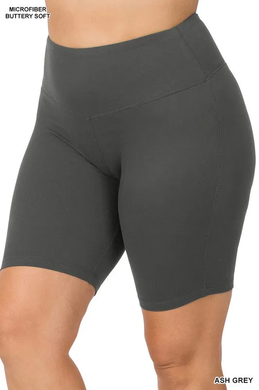 ZENANA Plus Brushed Wide Waistband Biker Shorts