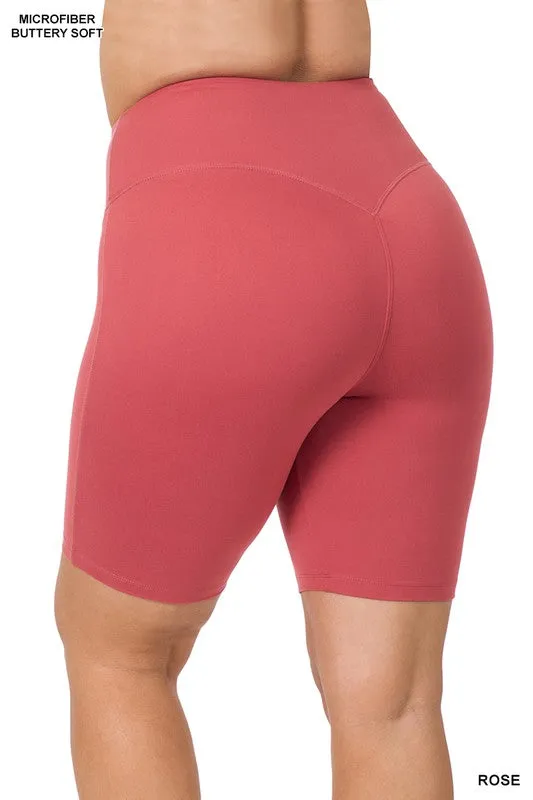ZENANA Plus Brushed Wide Waistband Biker Shorts